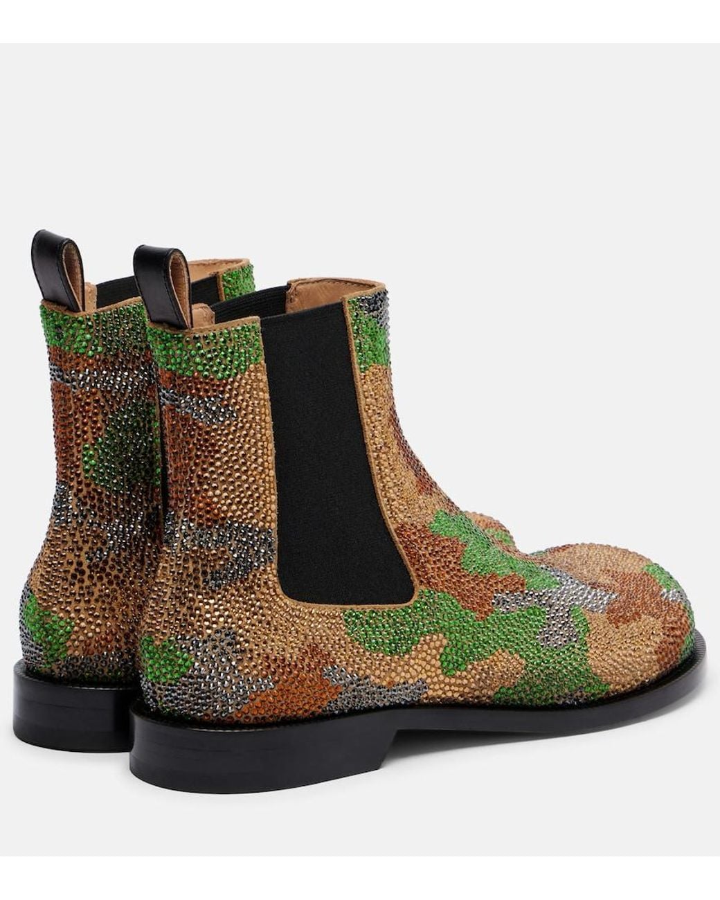 J.W. Anderson Green Camouflage Embellished Suede Chelsea Boots