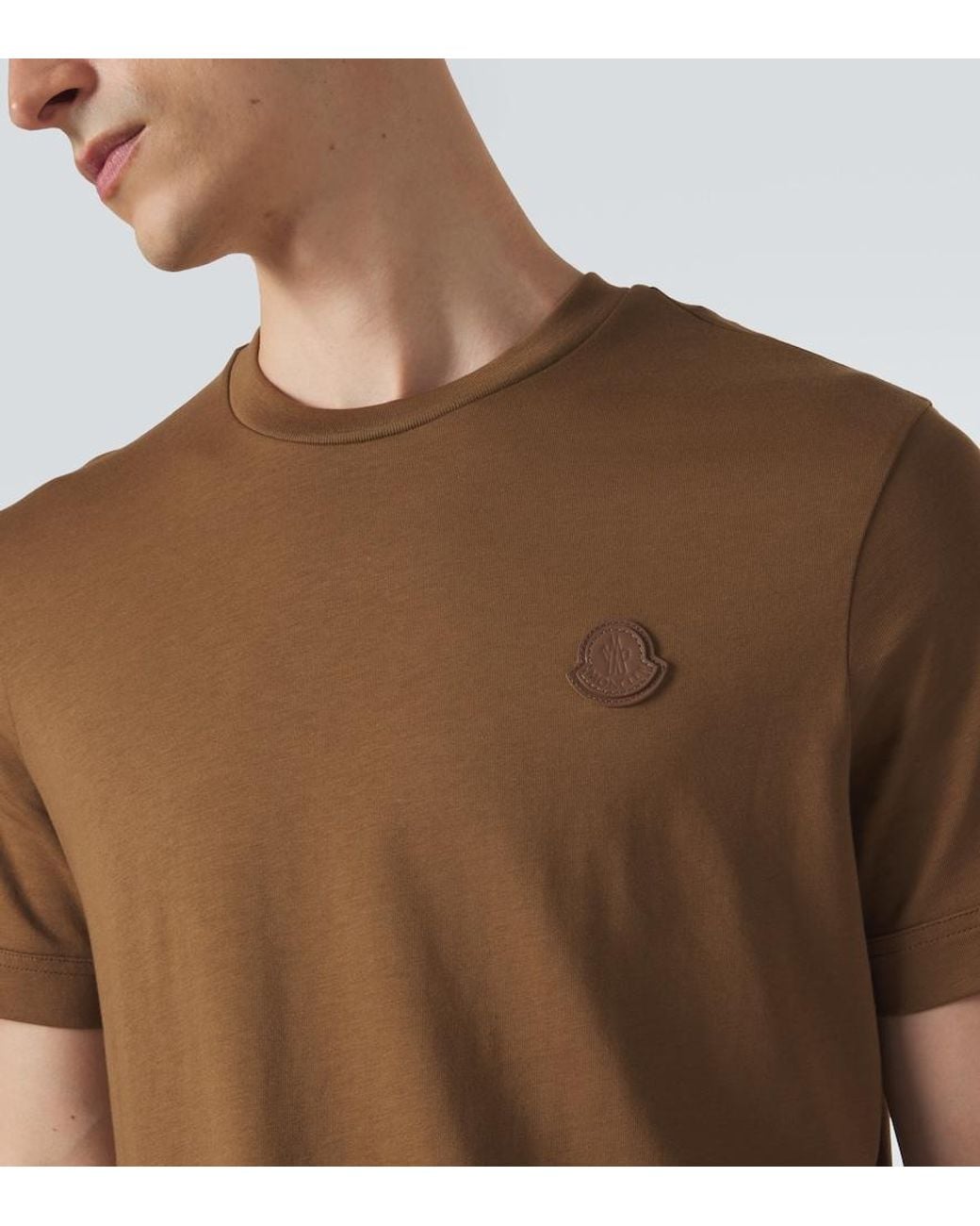 Moncler Brown Leather-Trimmed Cotton Jersey T-Shirt for men