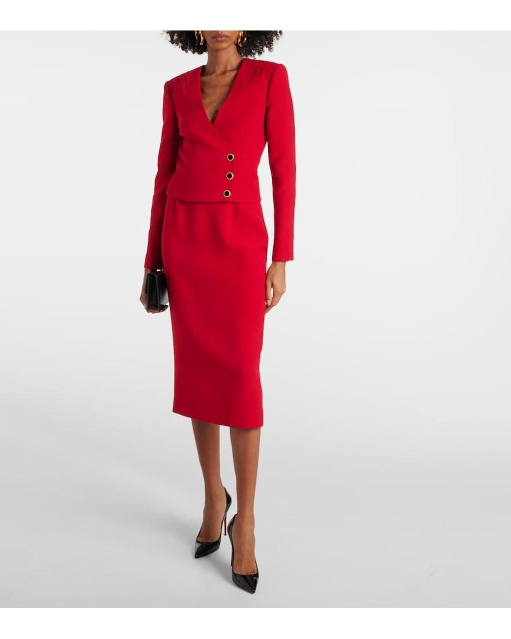 Alessandra Rich Red Pleated Wool Blazer