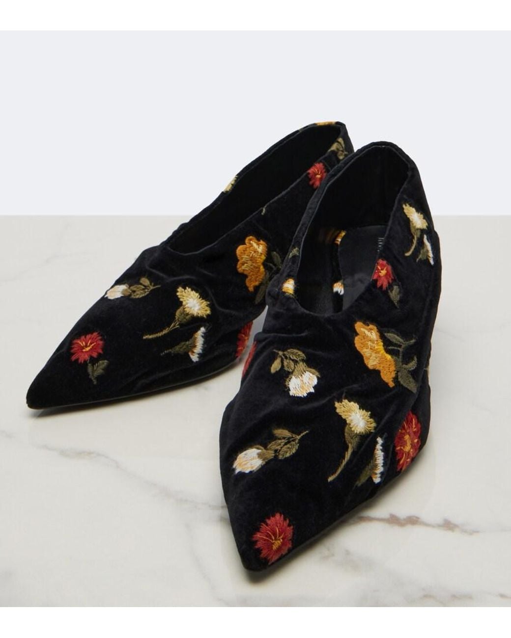 Khaite Black Miriam Embroidered Velvet Pumps