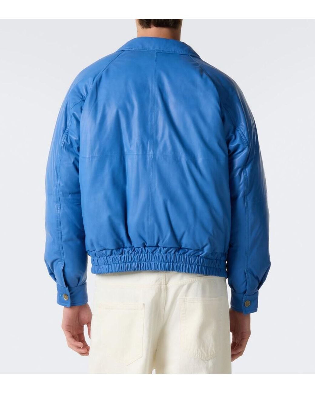 Auralee Blue Leather Down Jacket for men