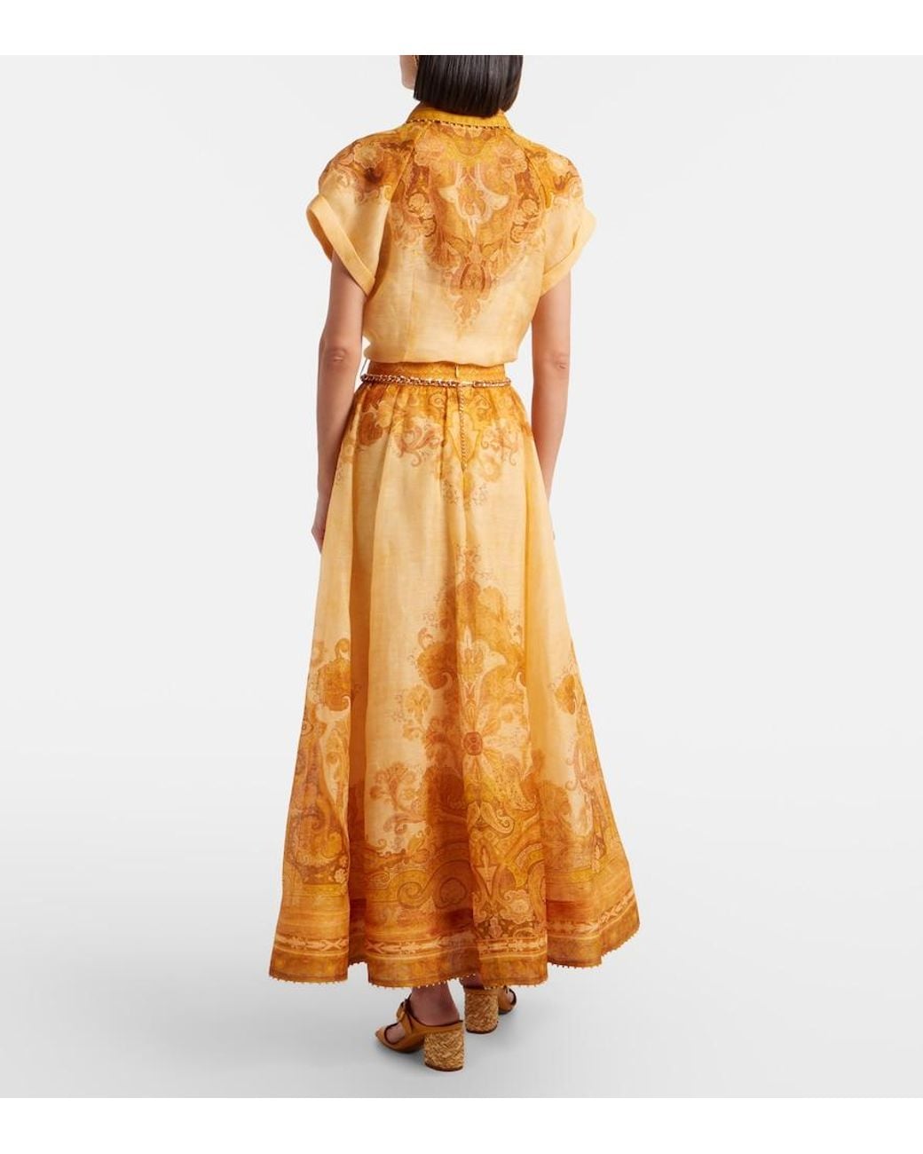 Zimmermann Orange Como Paisley Linen And Silk Maxi Skirt