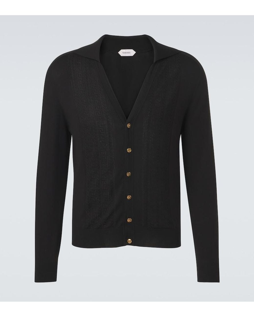 Versace Black Greca Silk And Cotton Cardigan for men