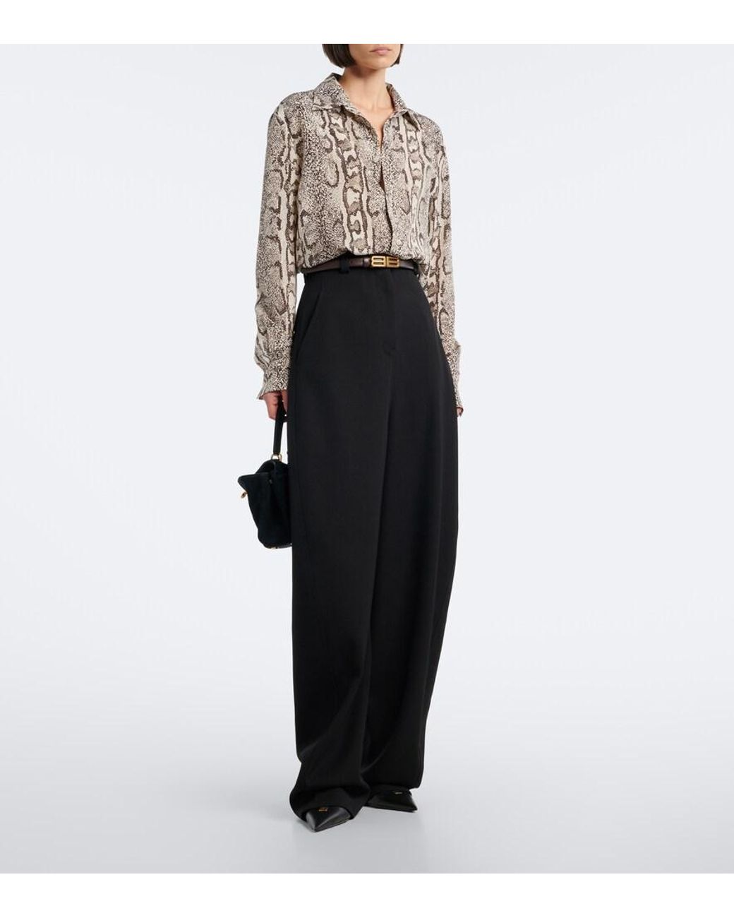 Balenciaga Black Wool Barrel-Leg Pants