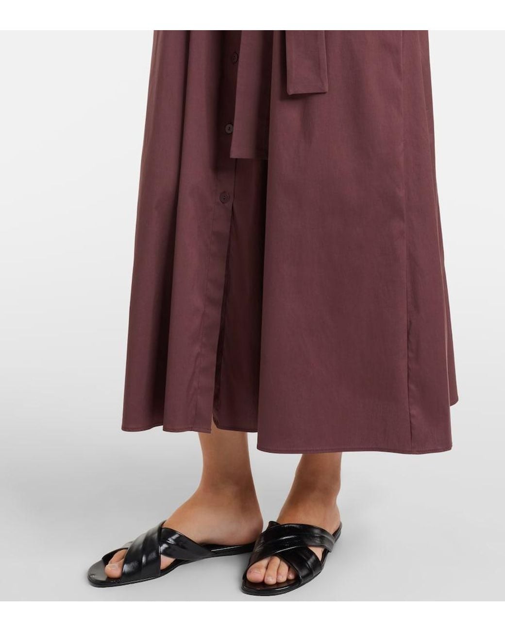 Max Mara Purple Cognac Cotton-Blend Midi Dress