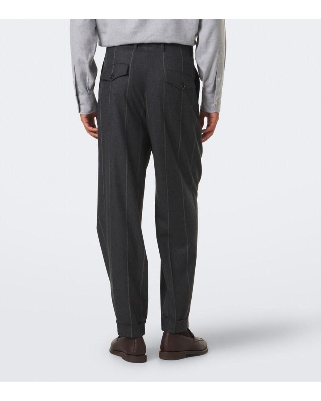 Brunello Cucinelli Black Chalk Stripe Wool, Silk, And Cashmere Suit for men