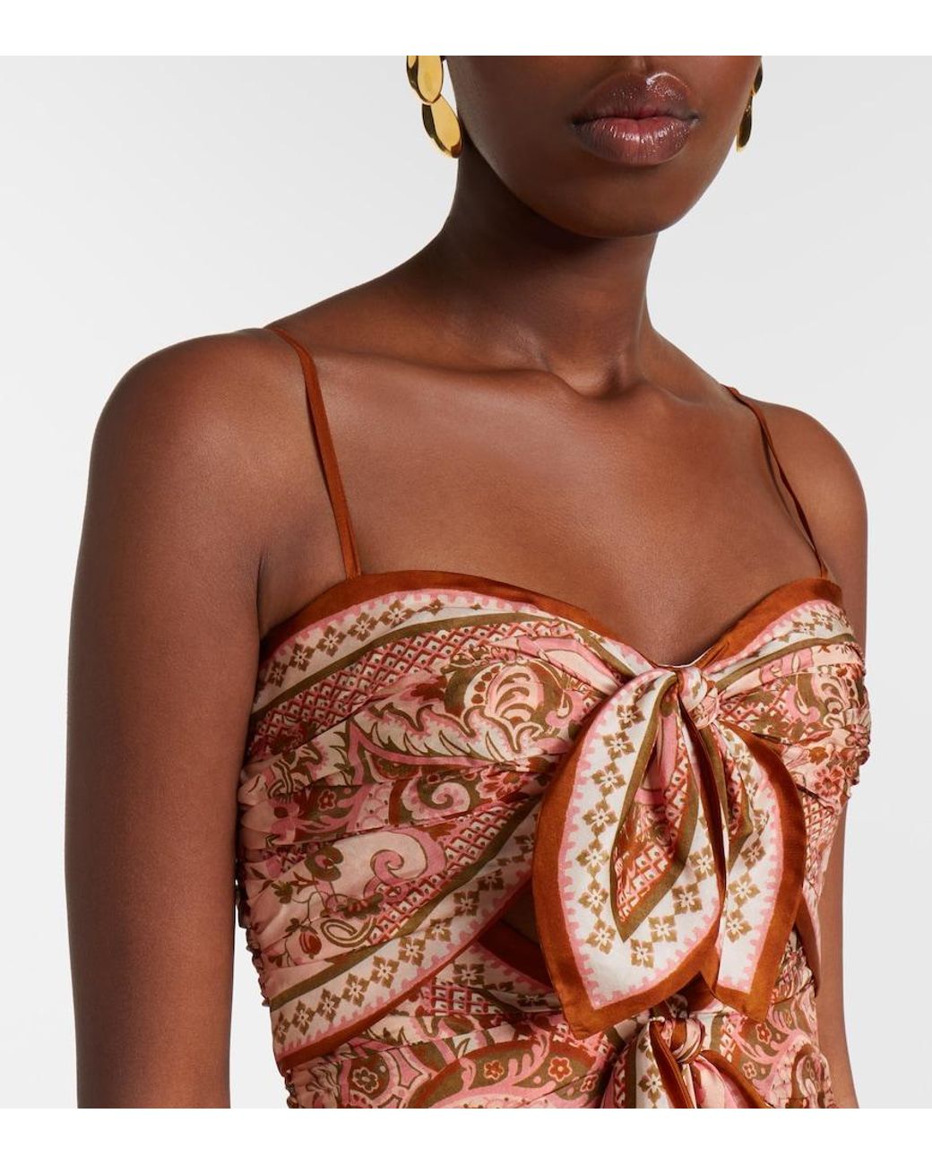 Zimmermann Brown Aster Floral Silk Midi Dress