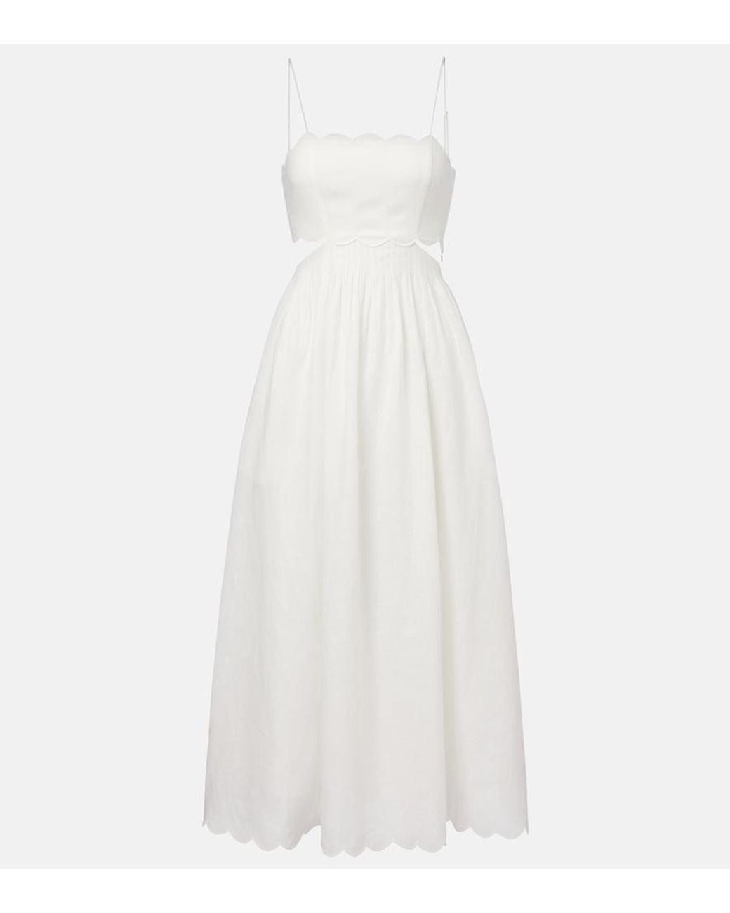 Vestido Midi Rhiannon De Lino Festoneado Zimmermann de color White