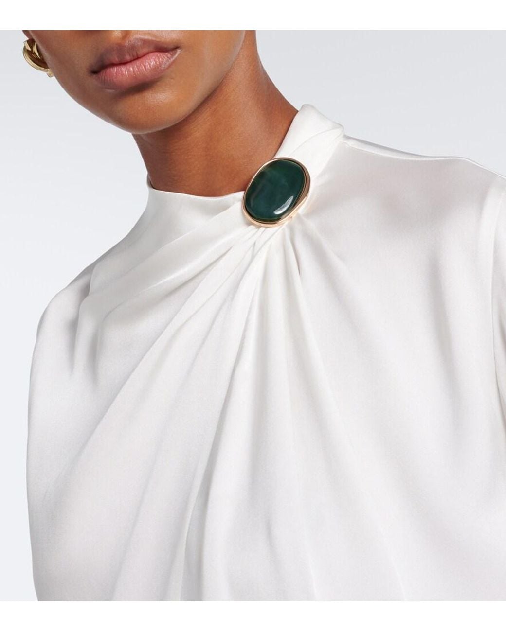 Vince White Gathered Silk-Blend Satin Blouse