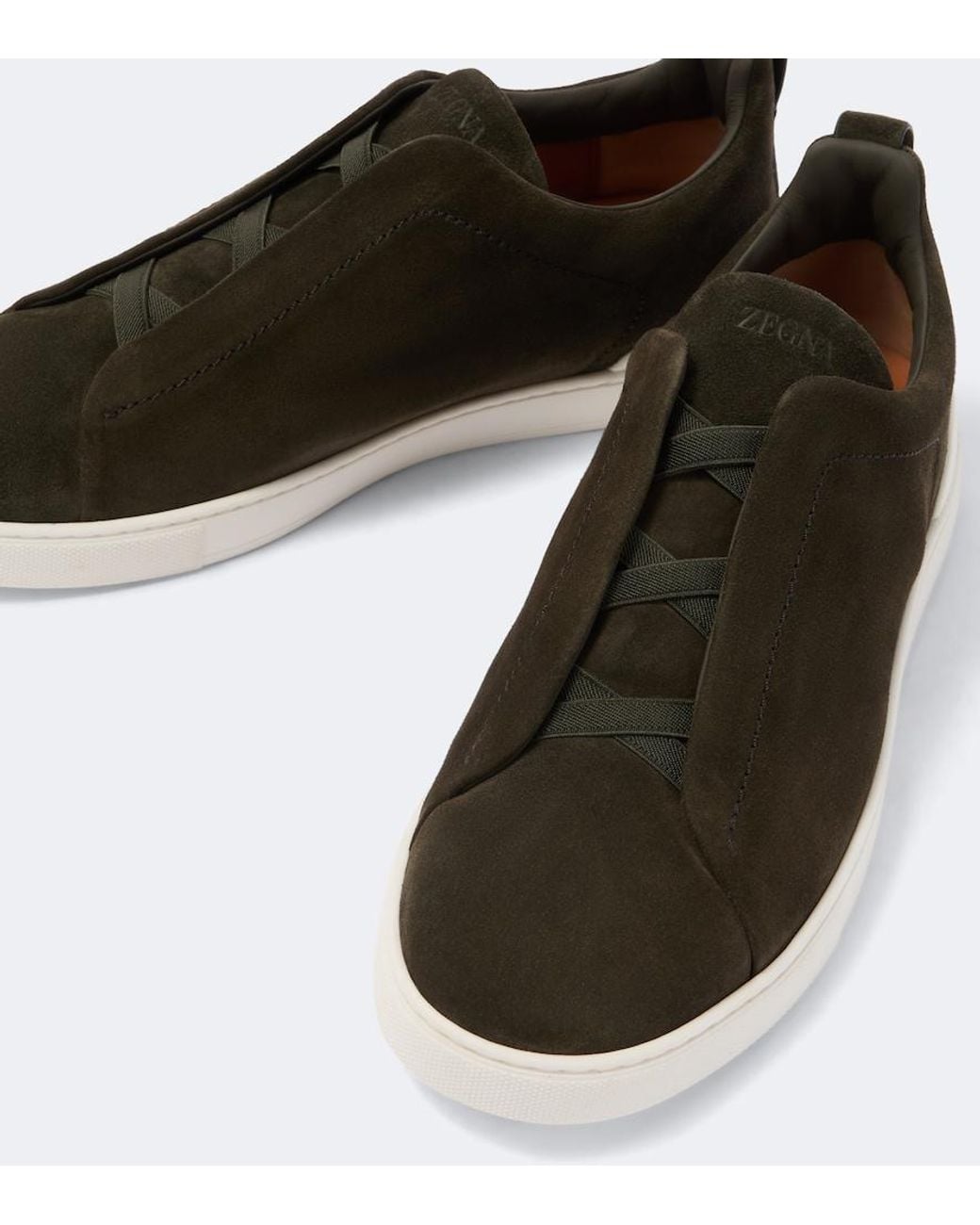 Zegna Green Triple Stitch Suede Sneakers for men