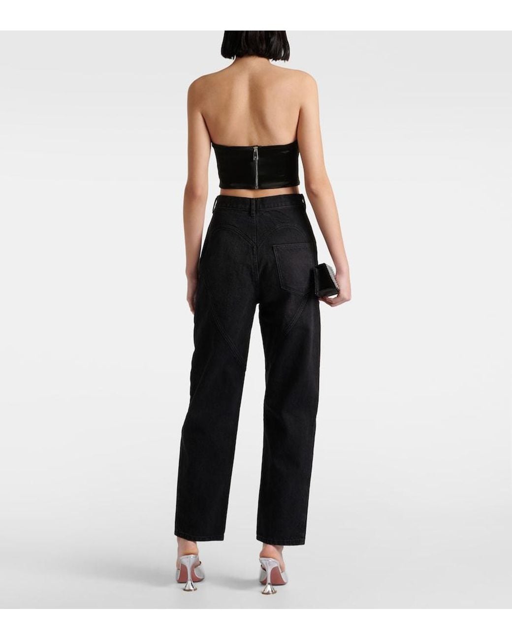 Area Black Crystal-embellished Cutout High-rise Straight-leg Jeans