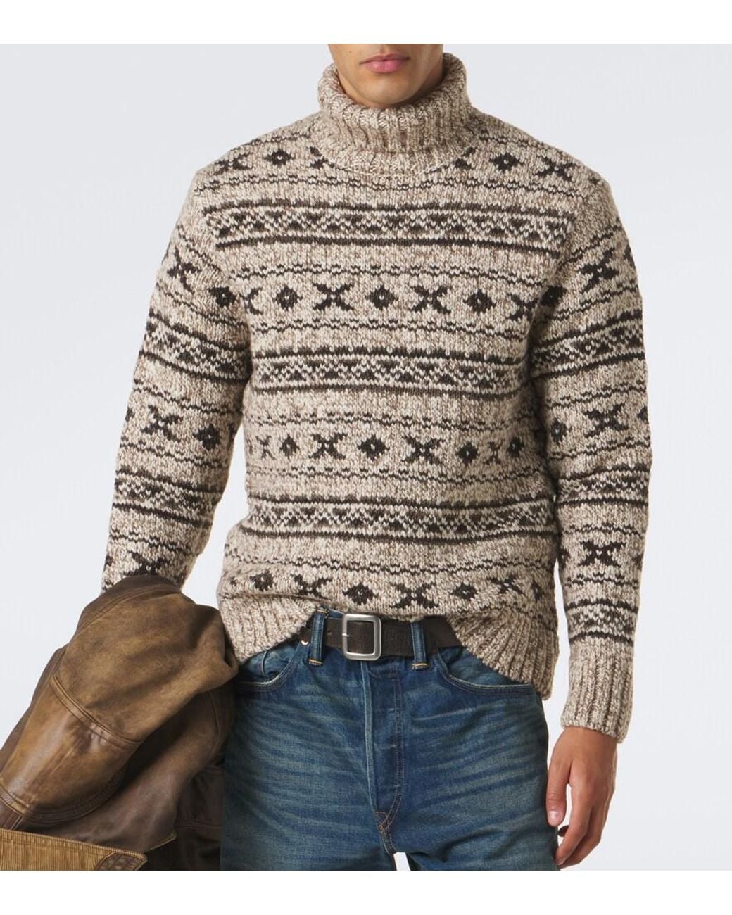 RRL Brown Wool-Blend Turtleneck Sweater for men