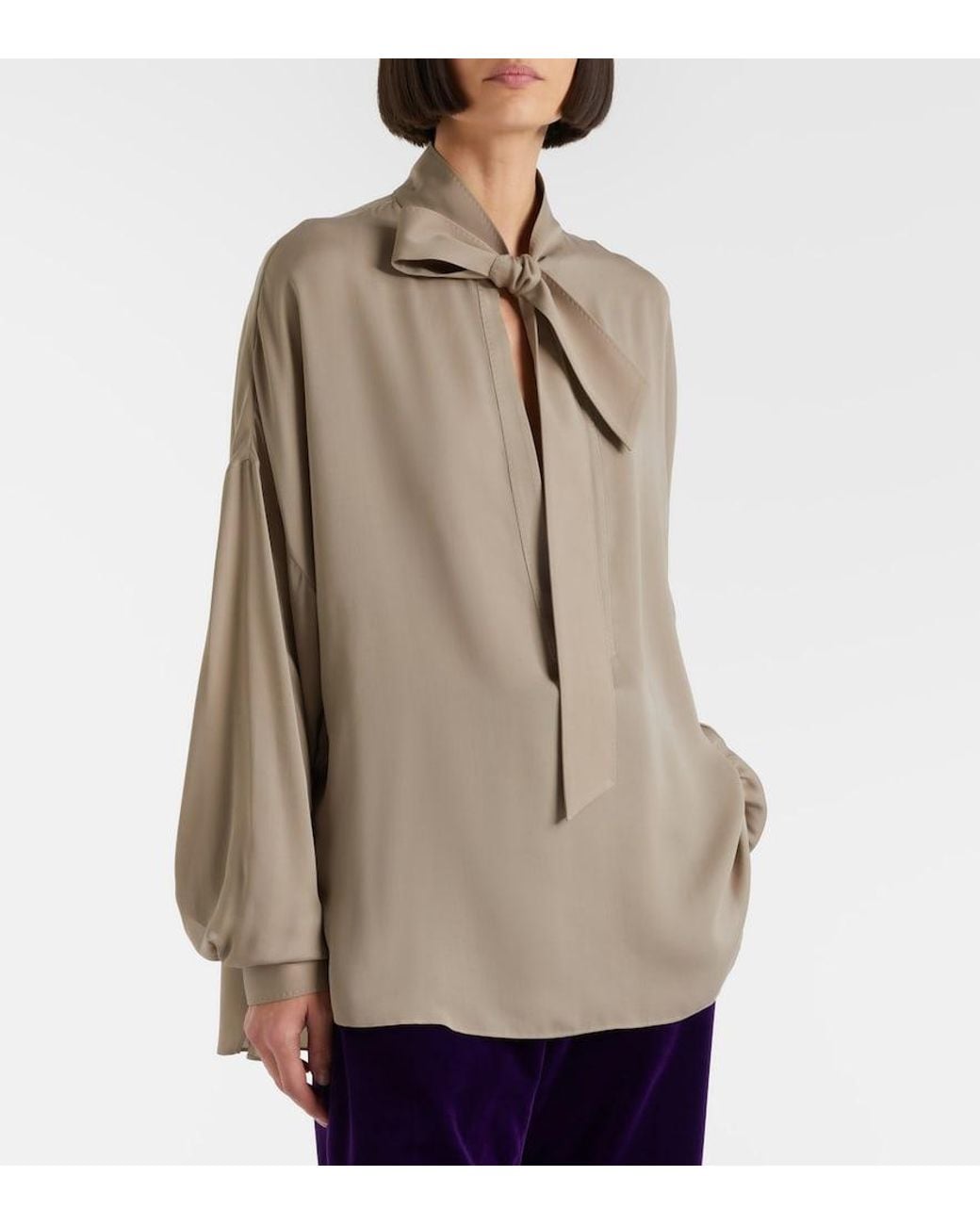 Tom Ford Brown Tie-Neck Silk Georgette Blouse