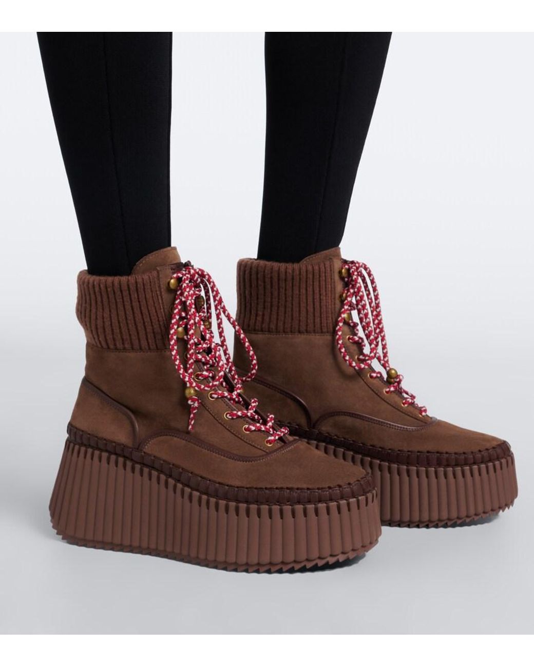 Chloé Brown Nama Suede Platform Lace-Up Boots