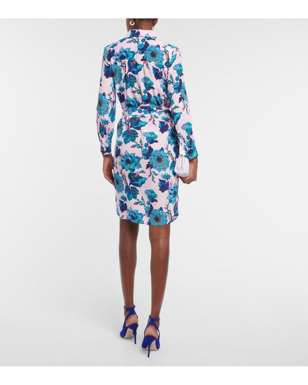 Diane von Furstenberg Blue Prita Floral-Print Shirt Minidress