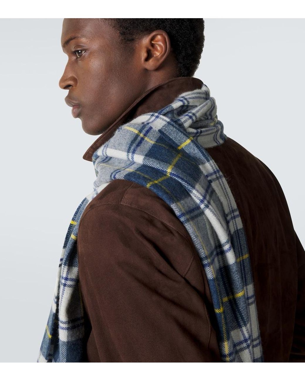 Dunhill Blue Tartan Cashmere Scarf for men