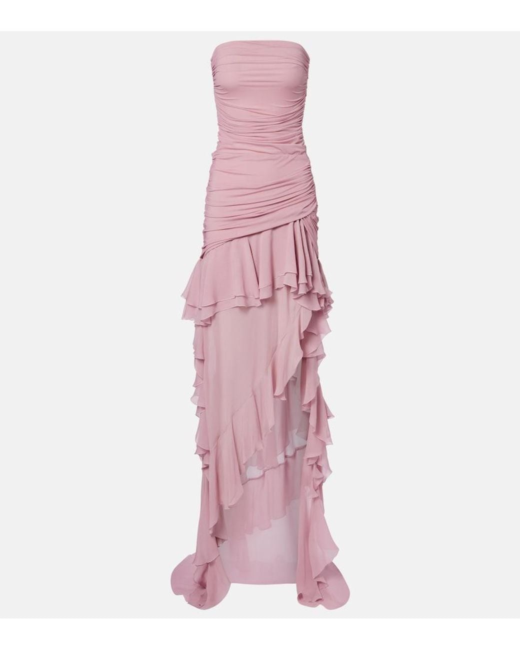 Blumarine Pink Asymmetric Ruffled Georgette Gown