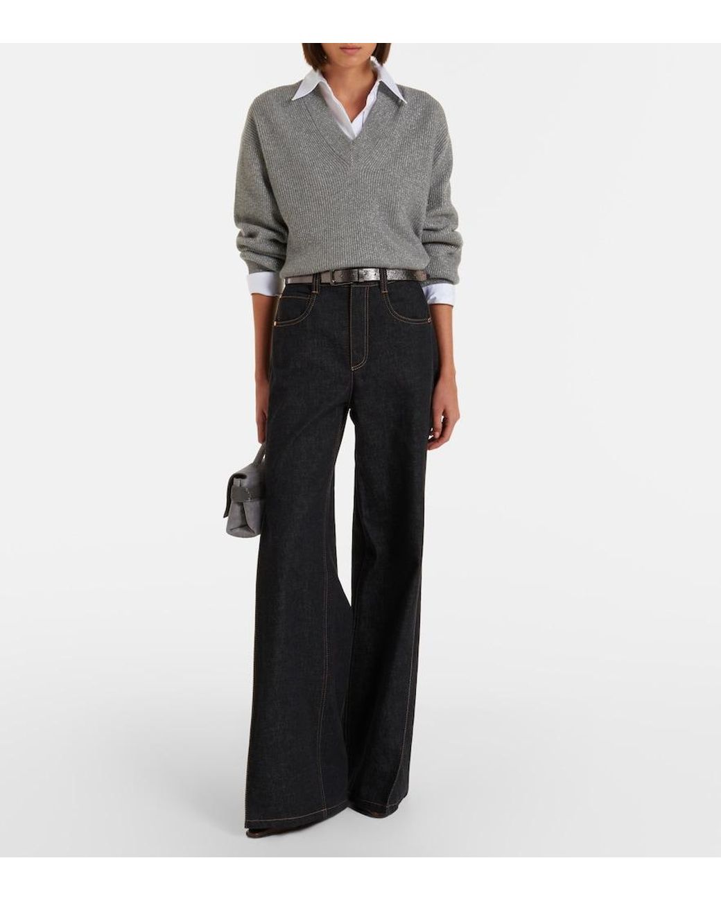 Brunello Cucinelli Gray Monili Small Embellished Suede Top-Handle Bag