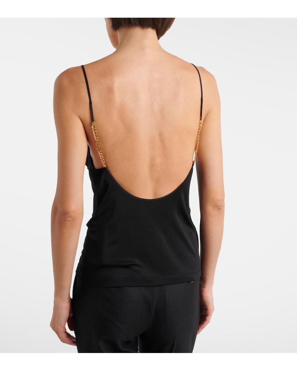 Saint Laurent Black Cassandre Chain-Detail Jersey Camisole