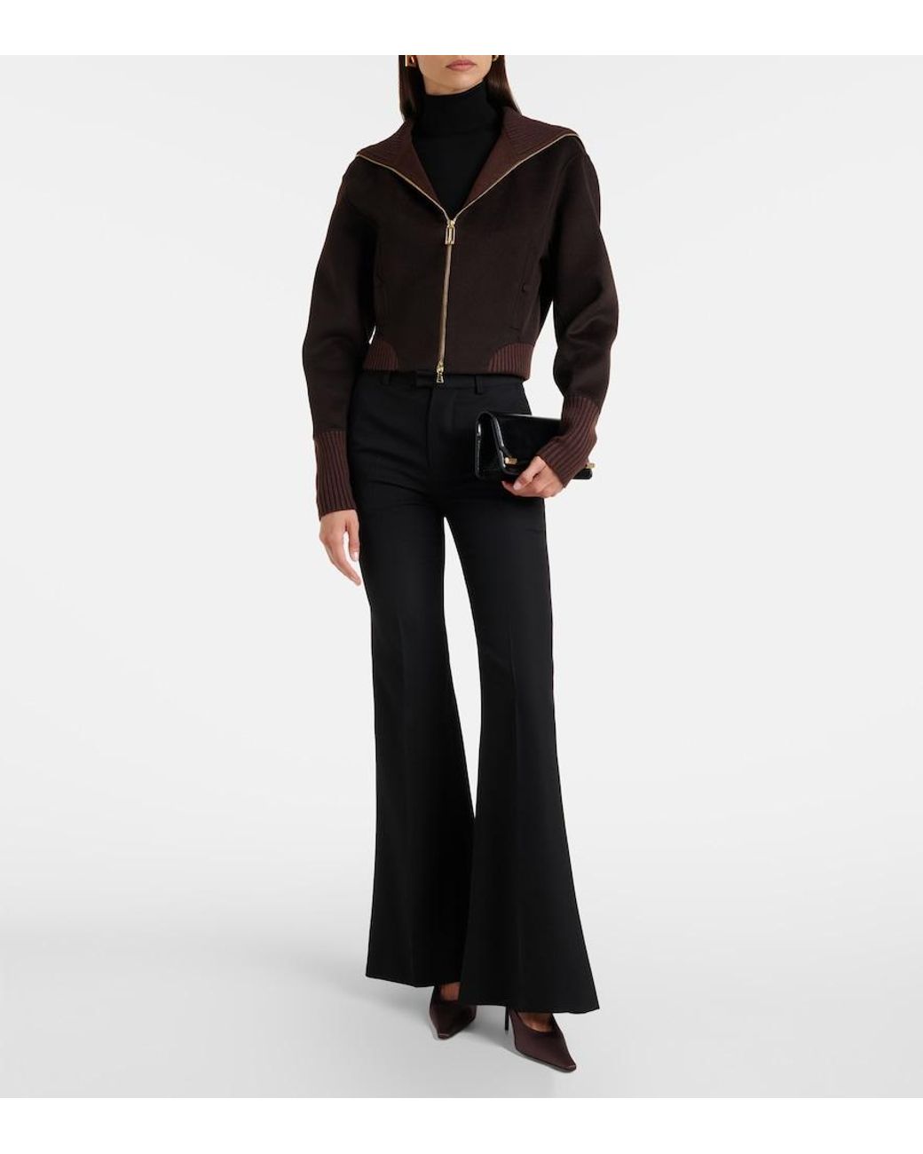 Victoria Beckham Black Wool And Cashmere Bomber Jacket