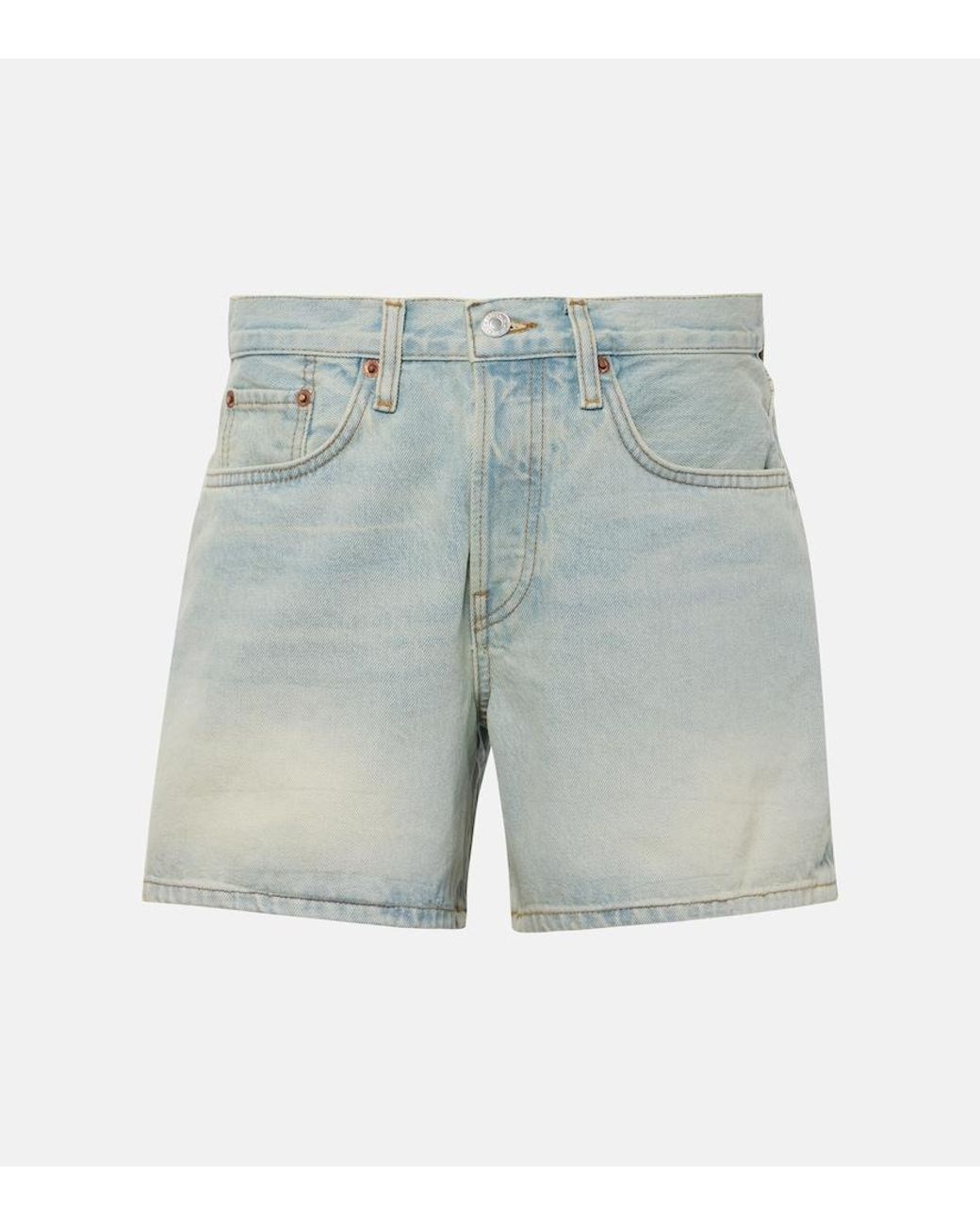 Re/done Blue Mid-Rise Denim Shorts