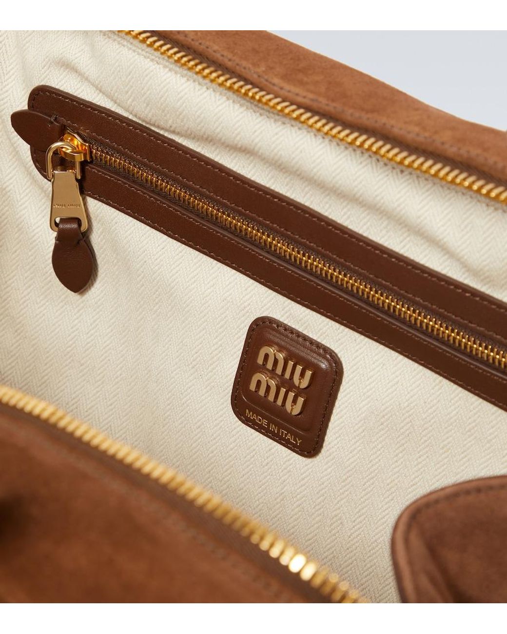 Miu Miu Brown Logo Suede Tote Bag for men