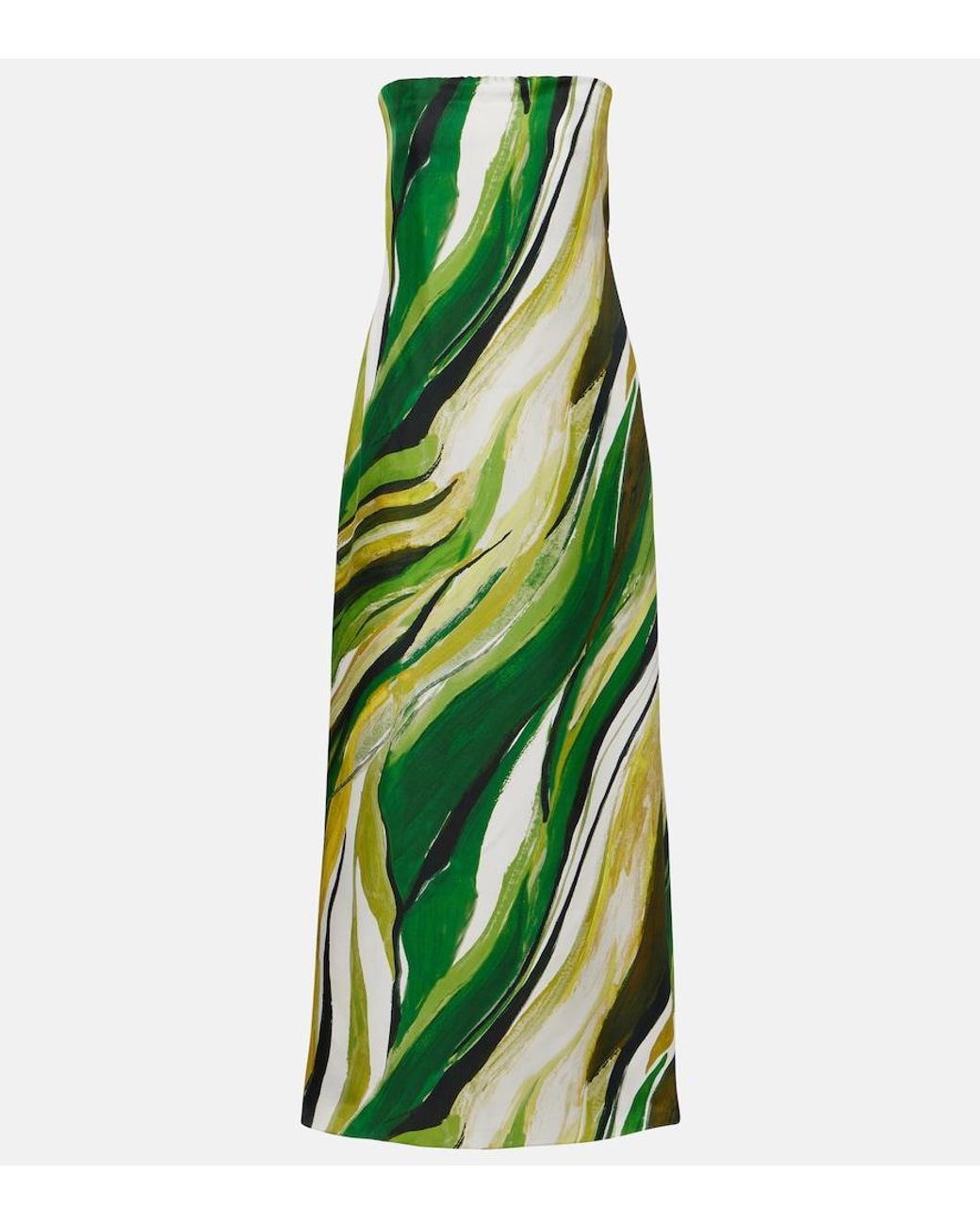 Christopher Esber Green Strapless Printed Silk Gown