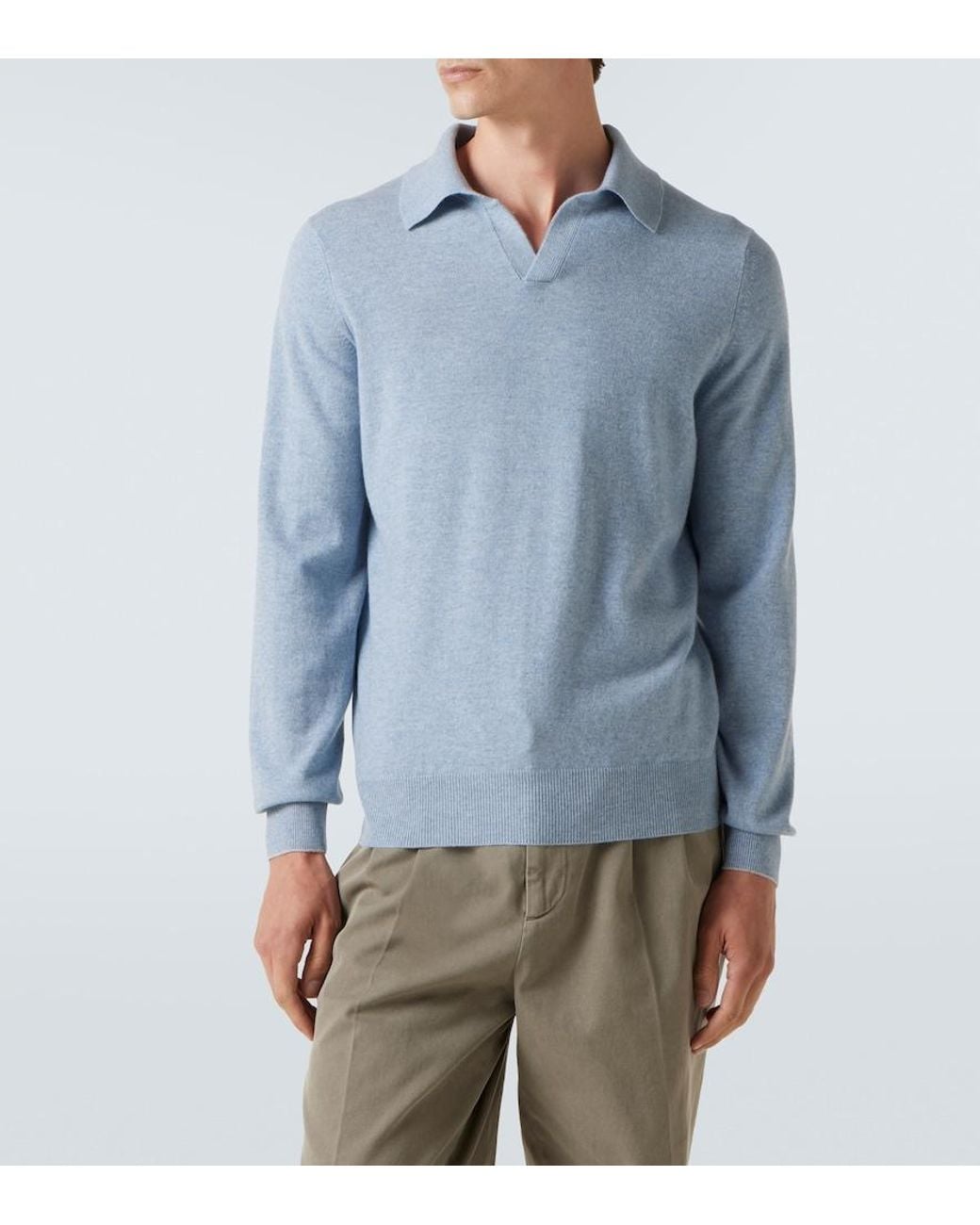 Brunello Cucinelli Blue Cashmere Polo Sweater for men