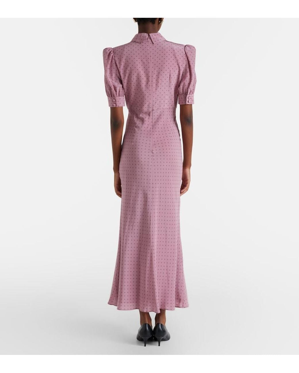 Alessandra Rich Pink Polka-Dot Silk Midi Dress