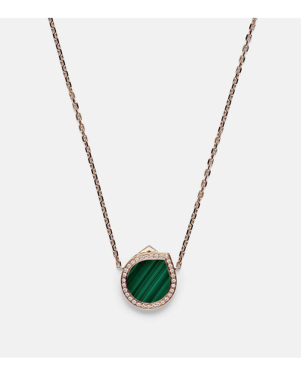 Repossi Pink Antifer 18Kt Rose Pendant Necklace With Malachite And Diamonds