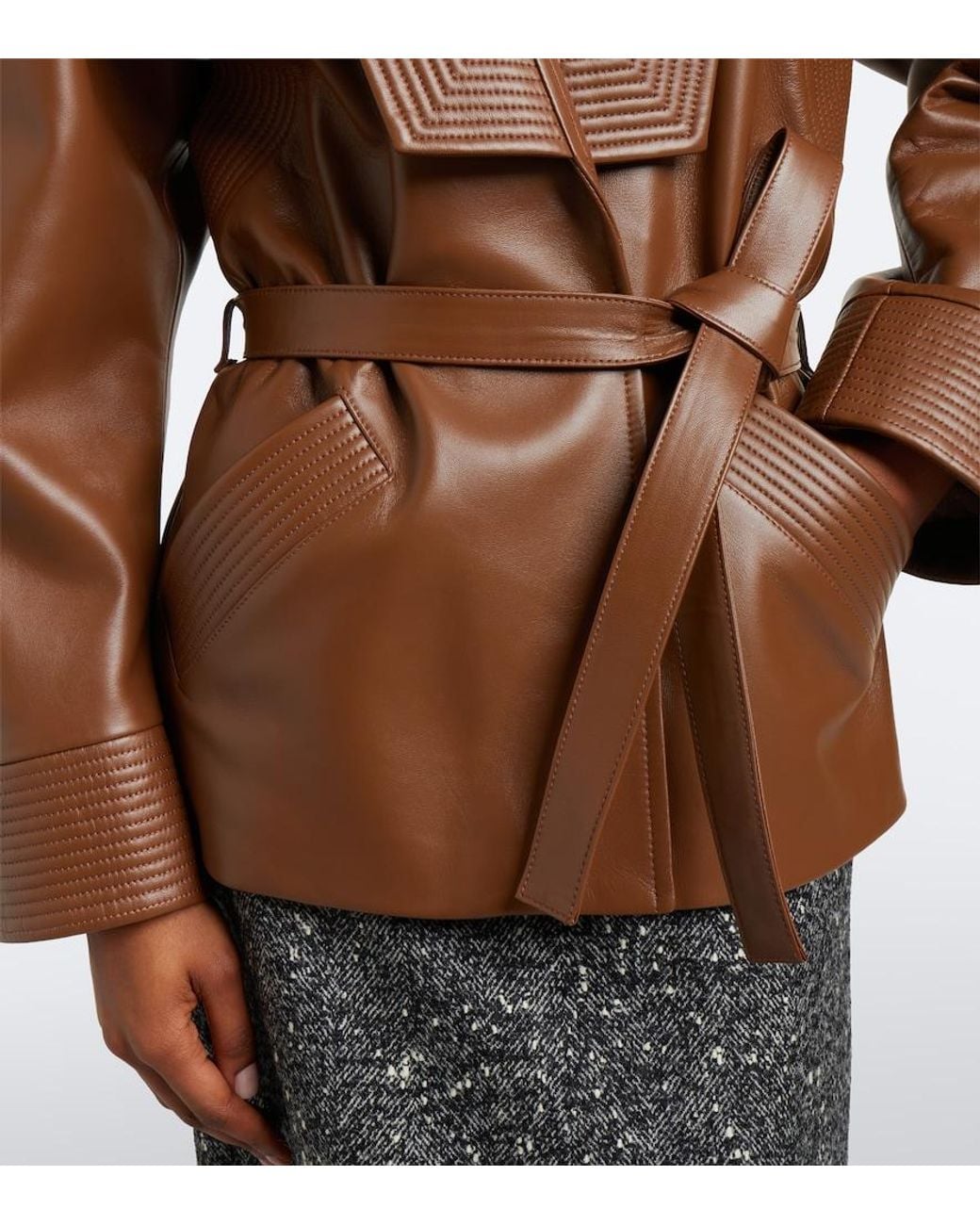 Valentino Garavani Brown Belted Leather Jacket