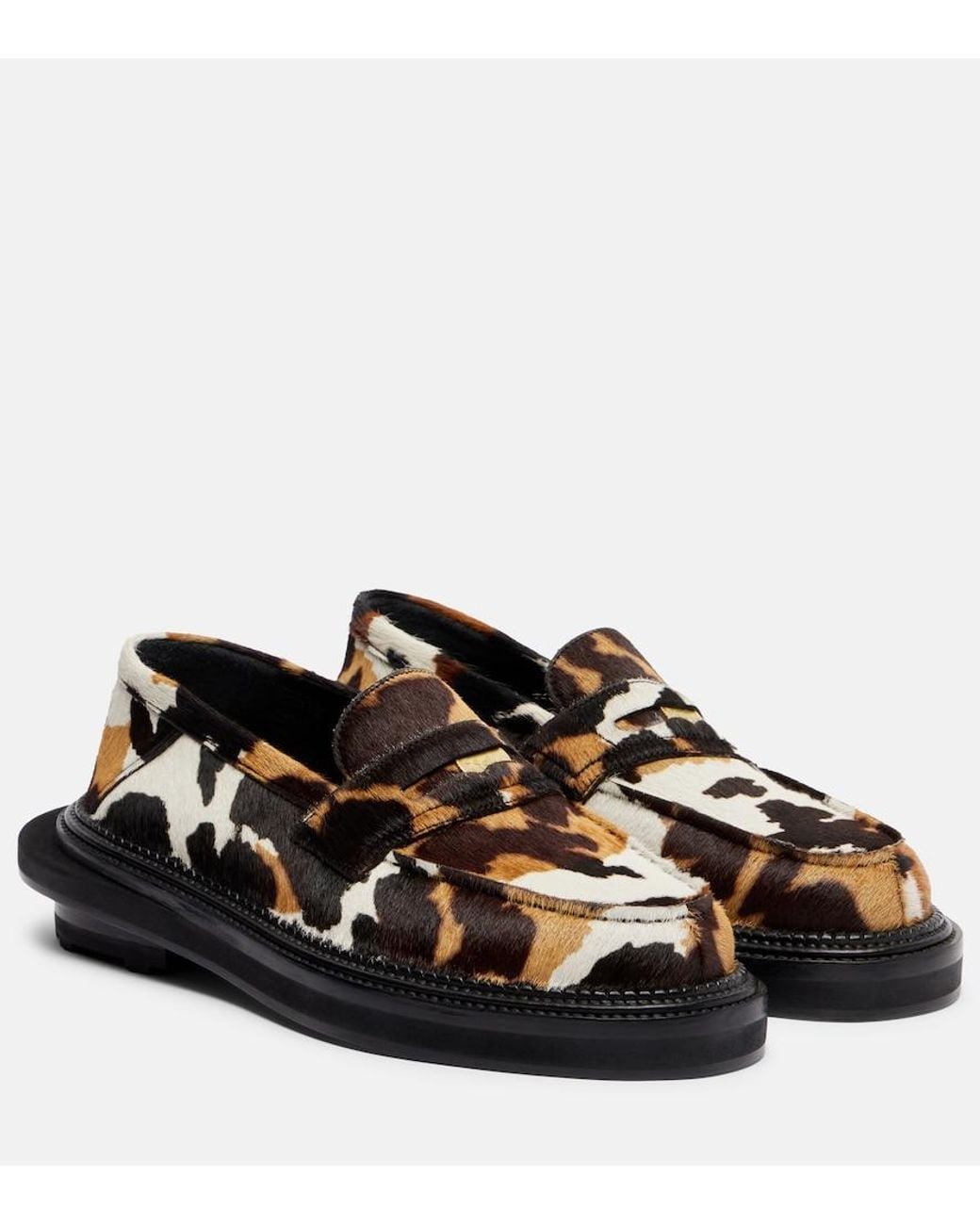 Sacai Black X J.M. Weston 180 Calf Hair Penny Loafers