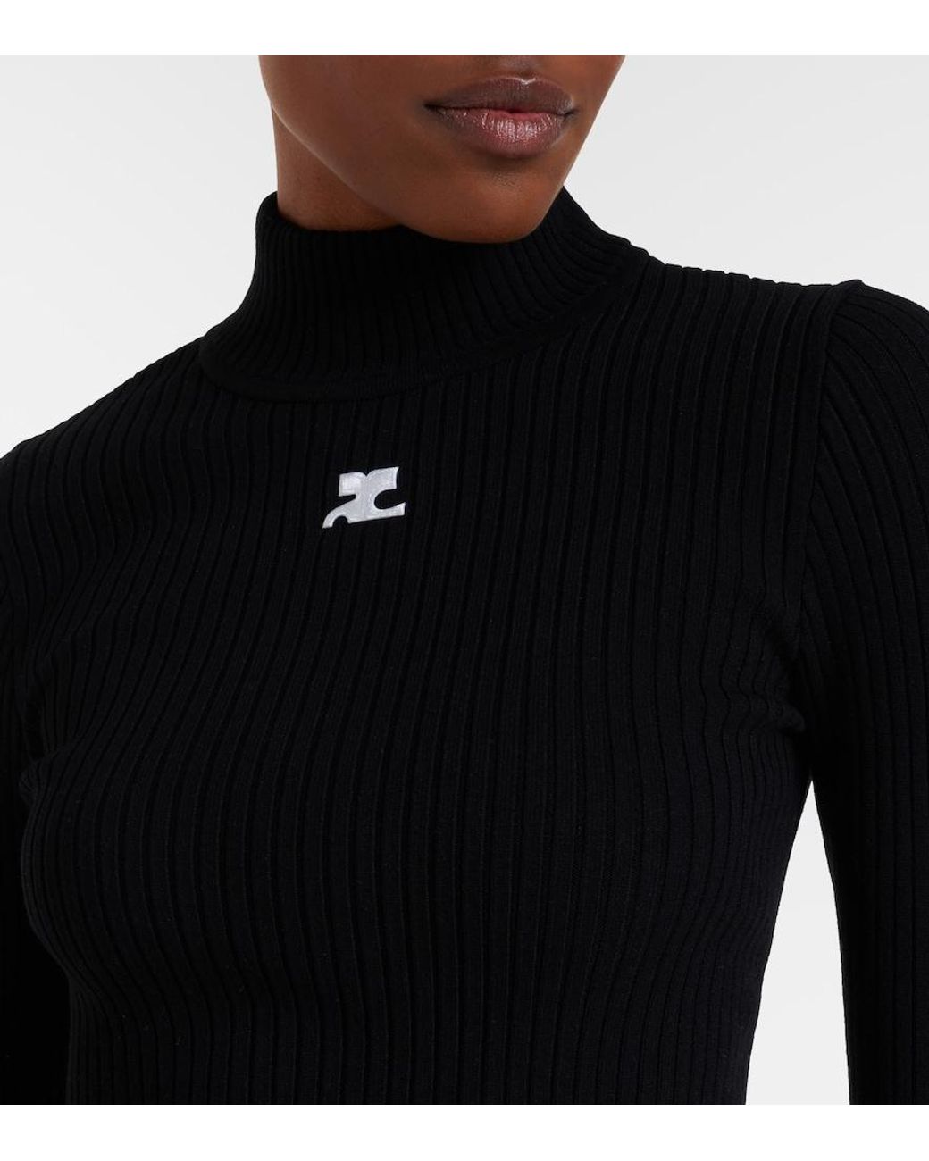 Courreges Black Logo Ribbed-Knit Turtleneck Sweater