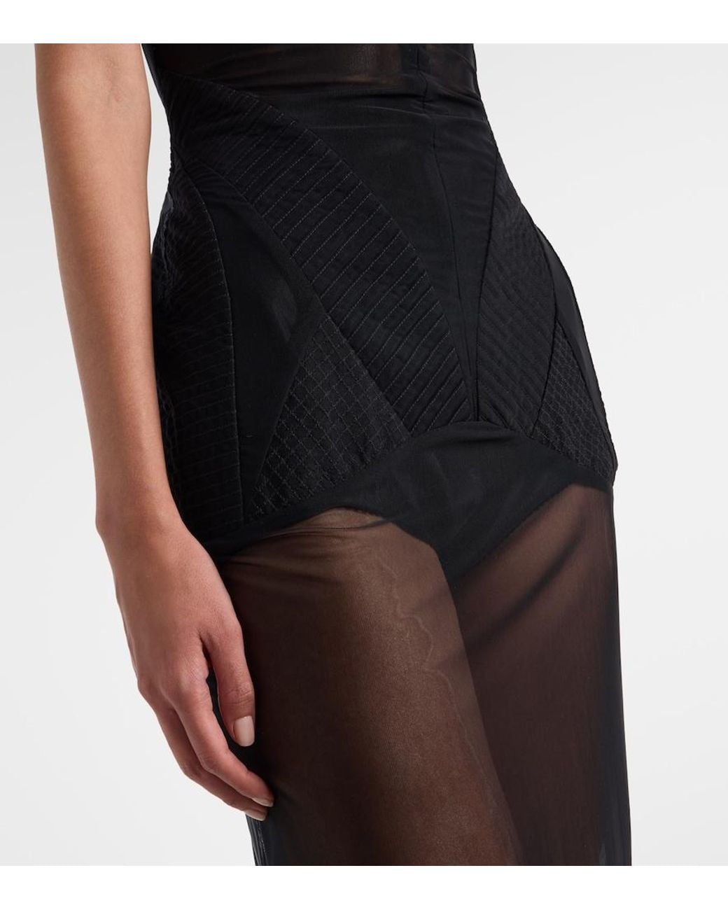 Dolce & Gabbana Black Ruched Sheer Tulle Midi Dress