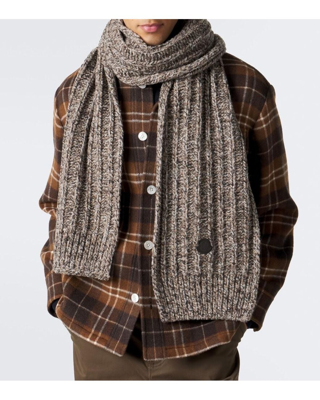 Moncler Brown Wool-Blend Tweed Scarf for men