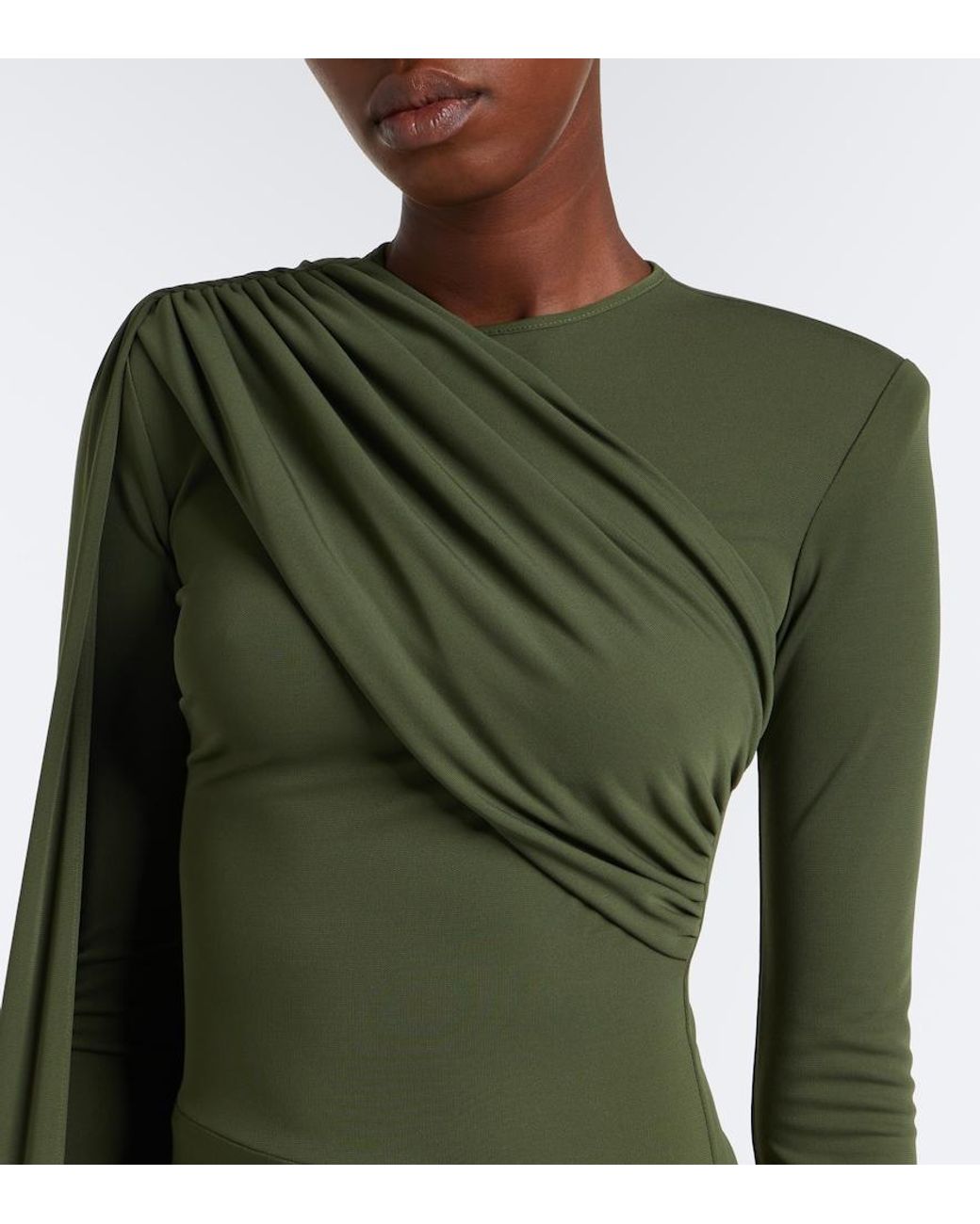 The New Arrivals Ilkyaz Ozel Green Draped Gathered Minidress