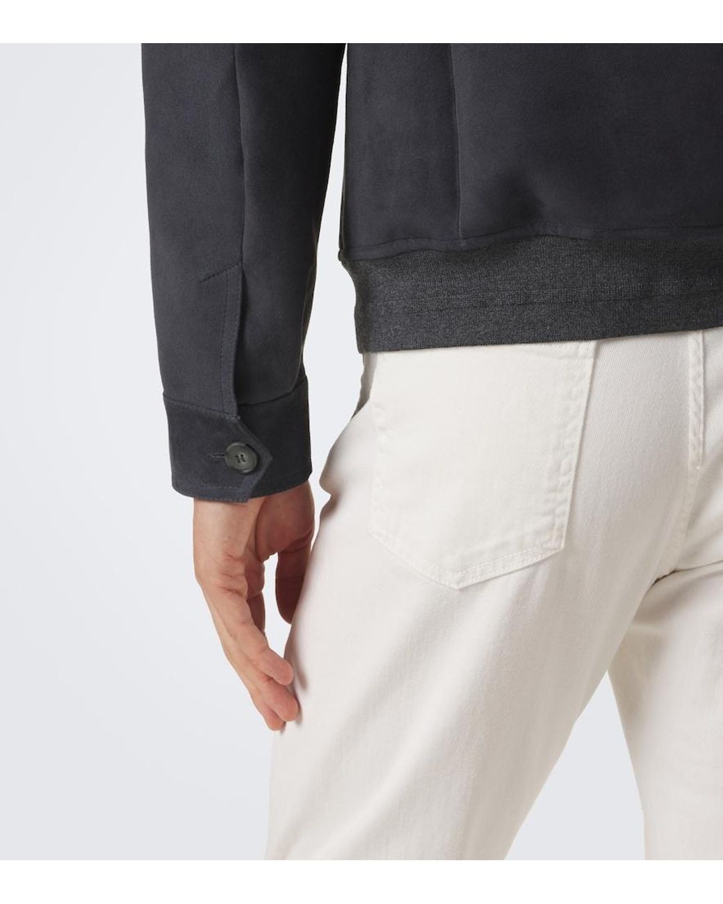 Canali Blue Suede Bomber Jacket for men