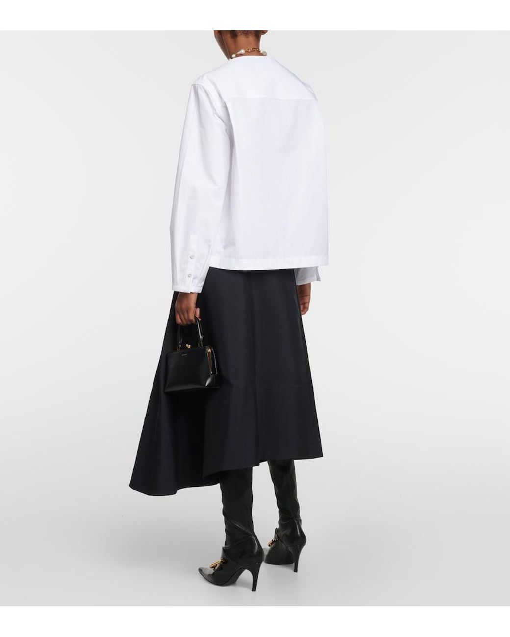 Jil Sander White Cotton Poplin Pleated Top