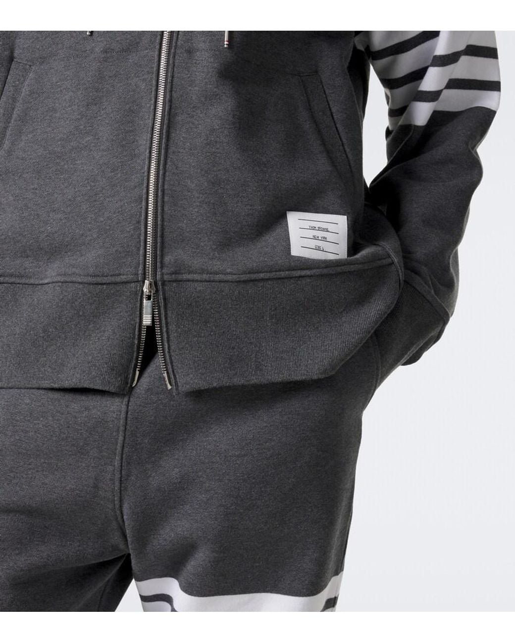Thom Browne Gray 4-Bar Cotton Jersey Zip-Up Hoodie for men