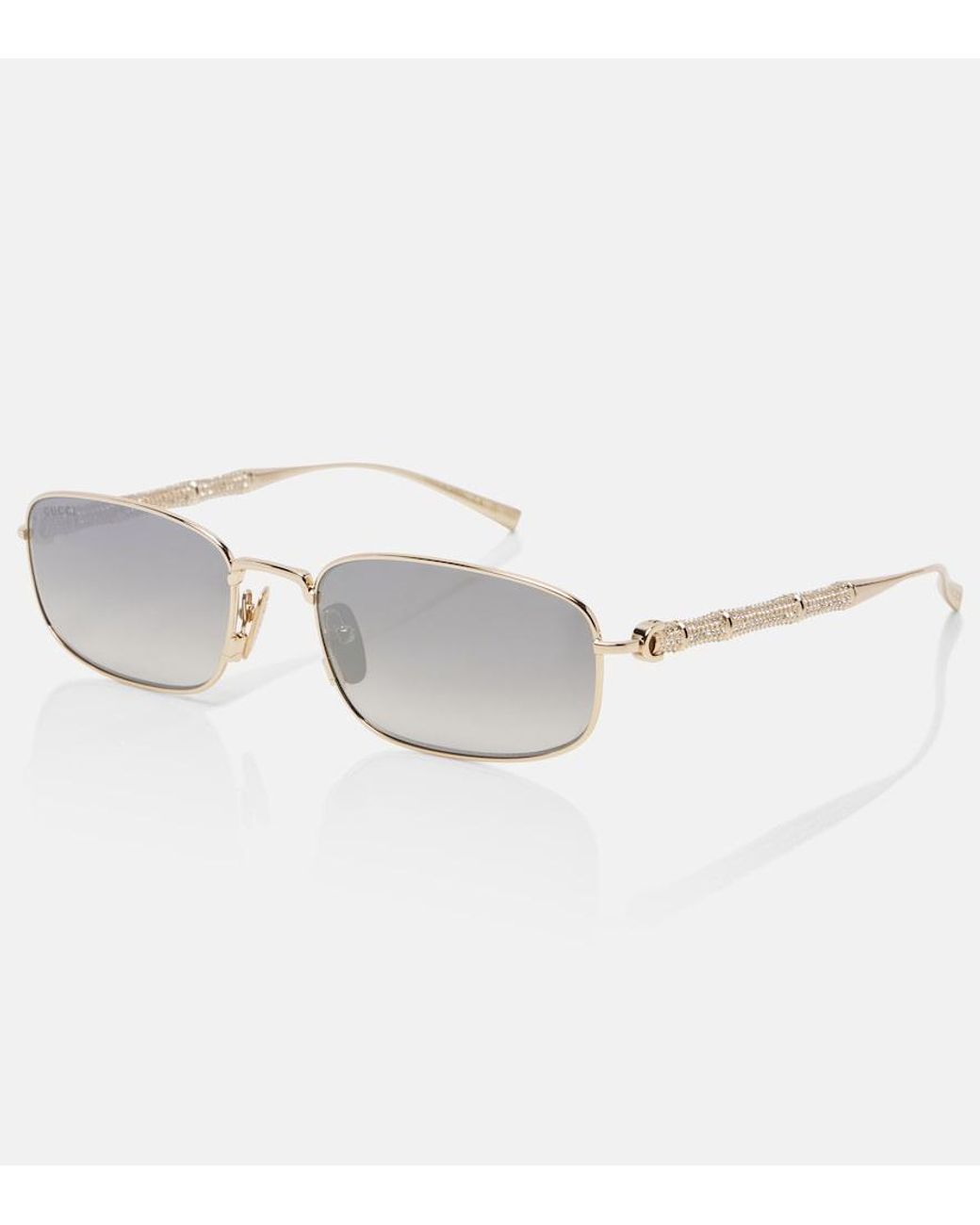 Gucci Gray Bamboo Crystal-Embellished Rectangular Sunglasses