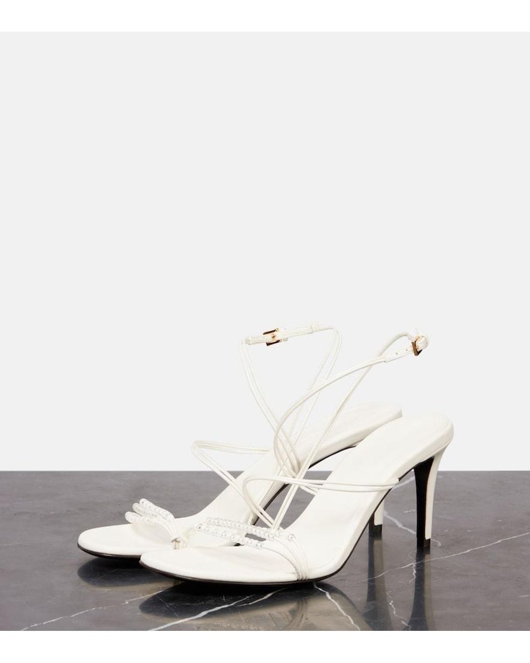 Khaite White Loop 75 Embellished Leather Sandals
