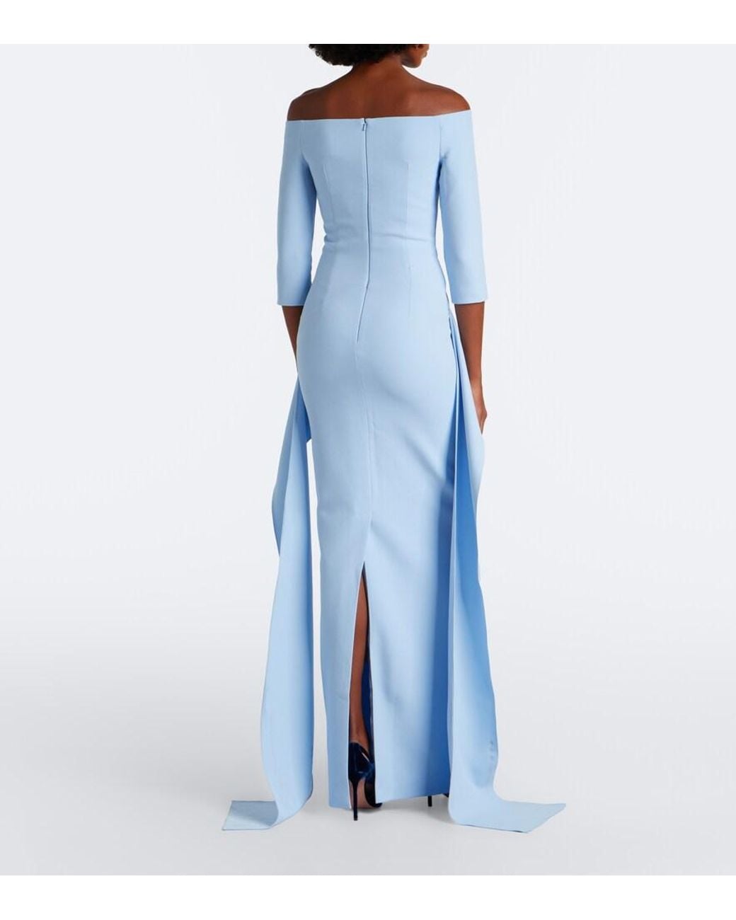 Safiyaa Blue Zetta Draped Off-Shoulder Crepe Gown