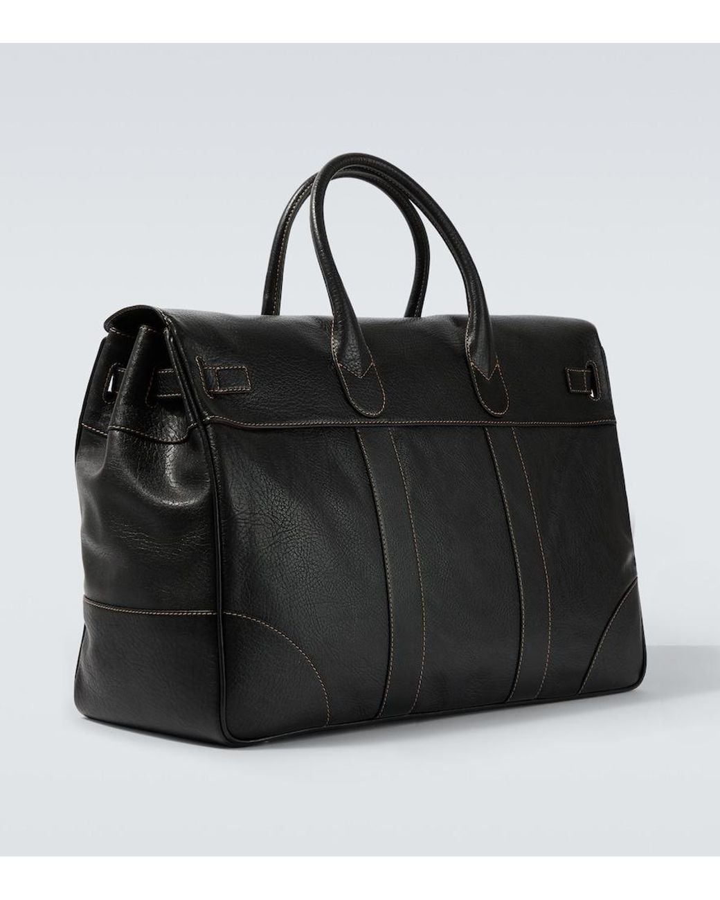 Brunello Cucinelli Black Leather Tote Bag for men