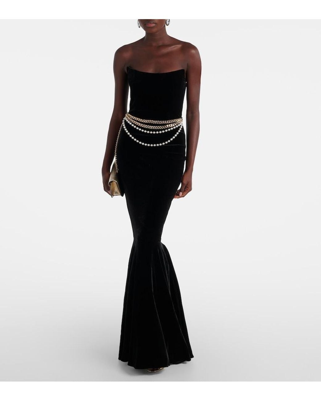 Self-Portrait Black Chain-Detail Corset Gown