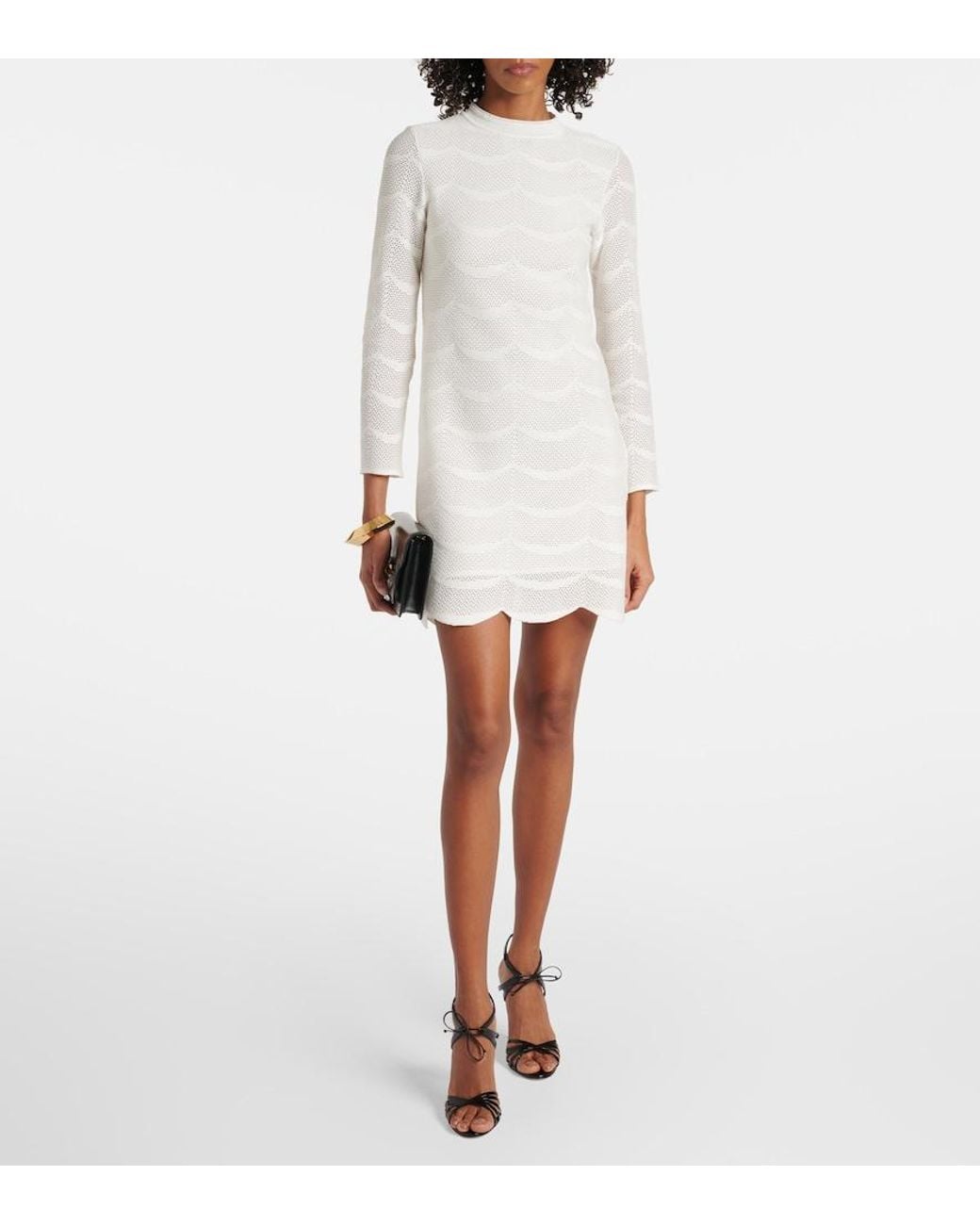 Tom Ford White Knitted Scalloped Cotton And Silk Minidress