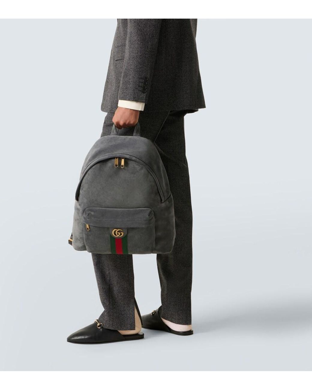 Gucci Gray Ophidia Suede Backpack for men