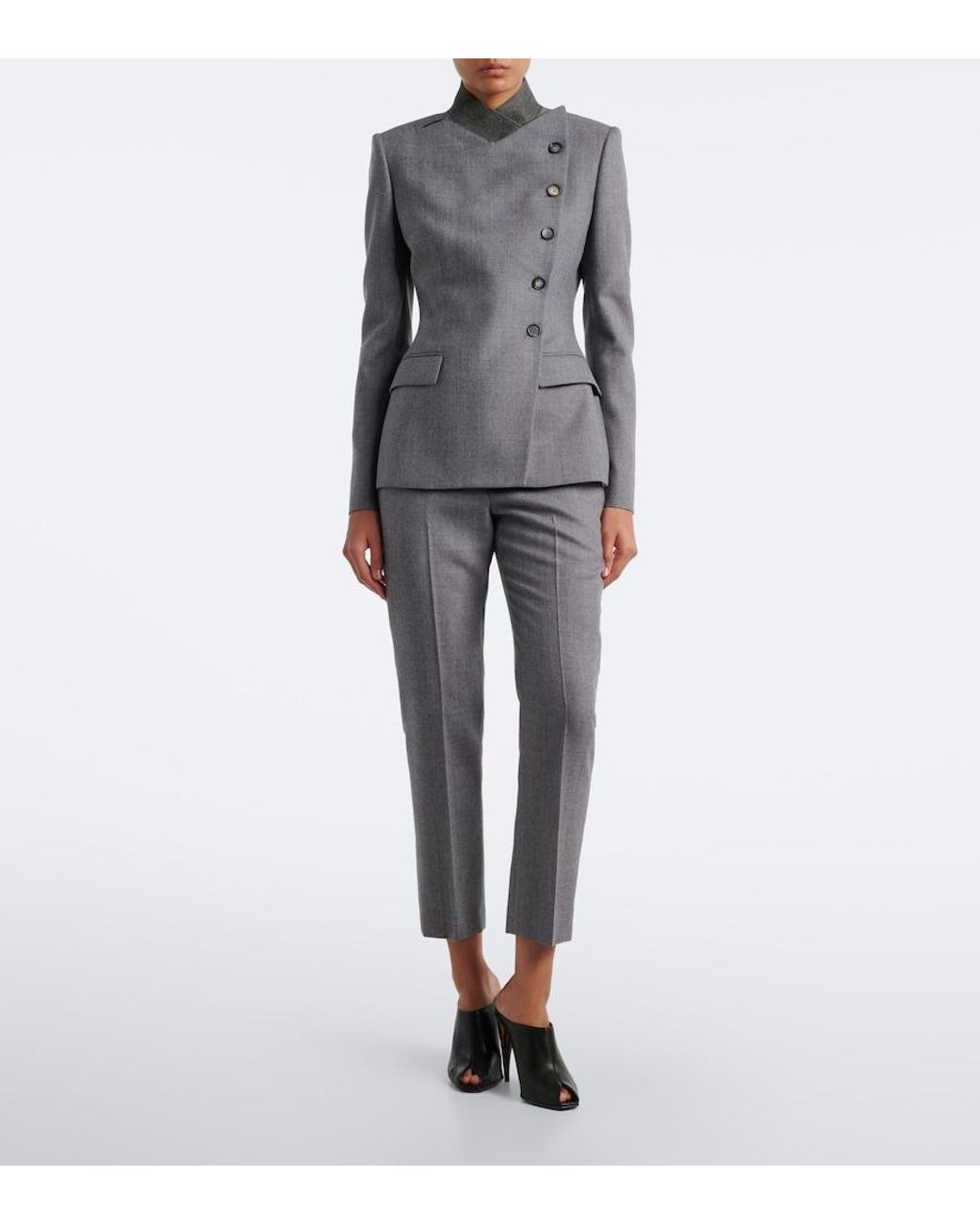 McQueen Gray Pinstripe Peplum Wool Blazer