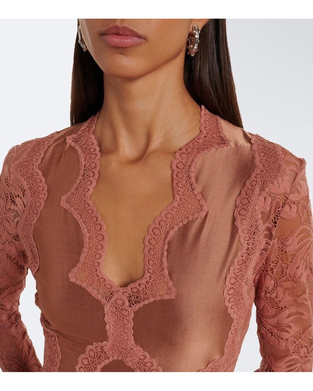 Rabanne Pink Lace And Satin Maxi Dress