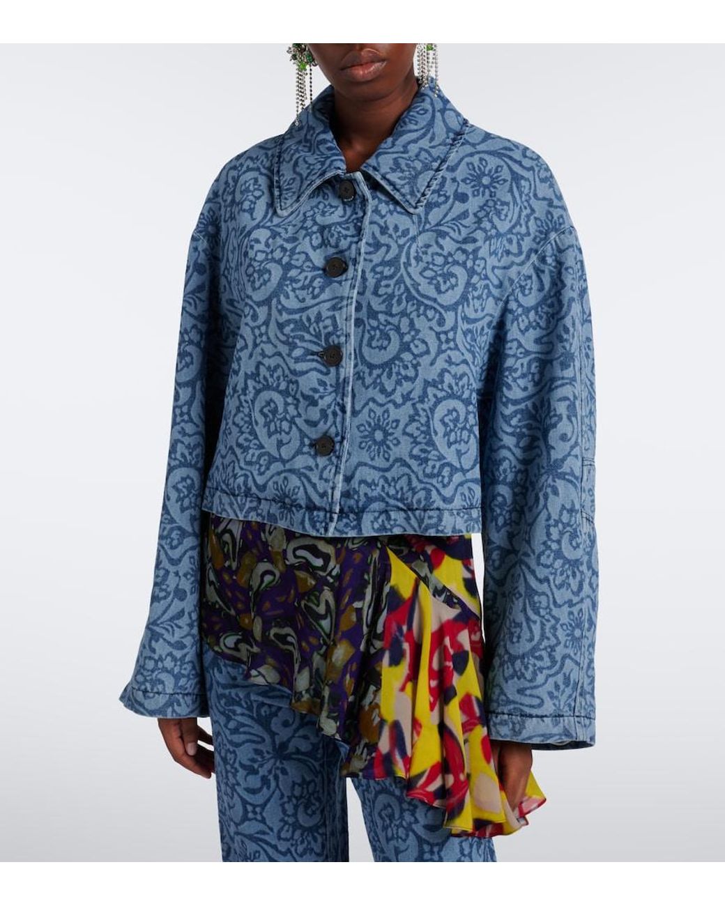 Dries Van Noten Blue Floral Denim Jacket