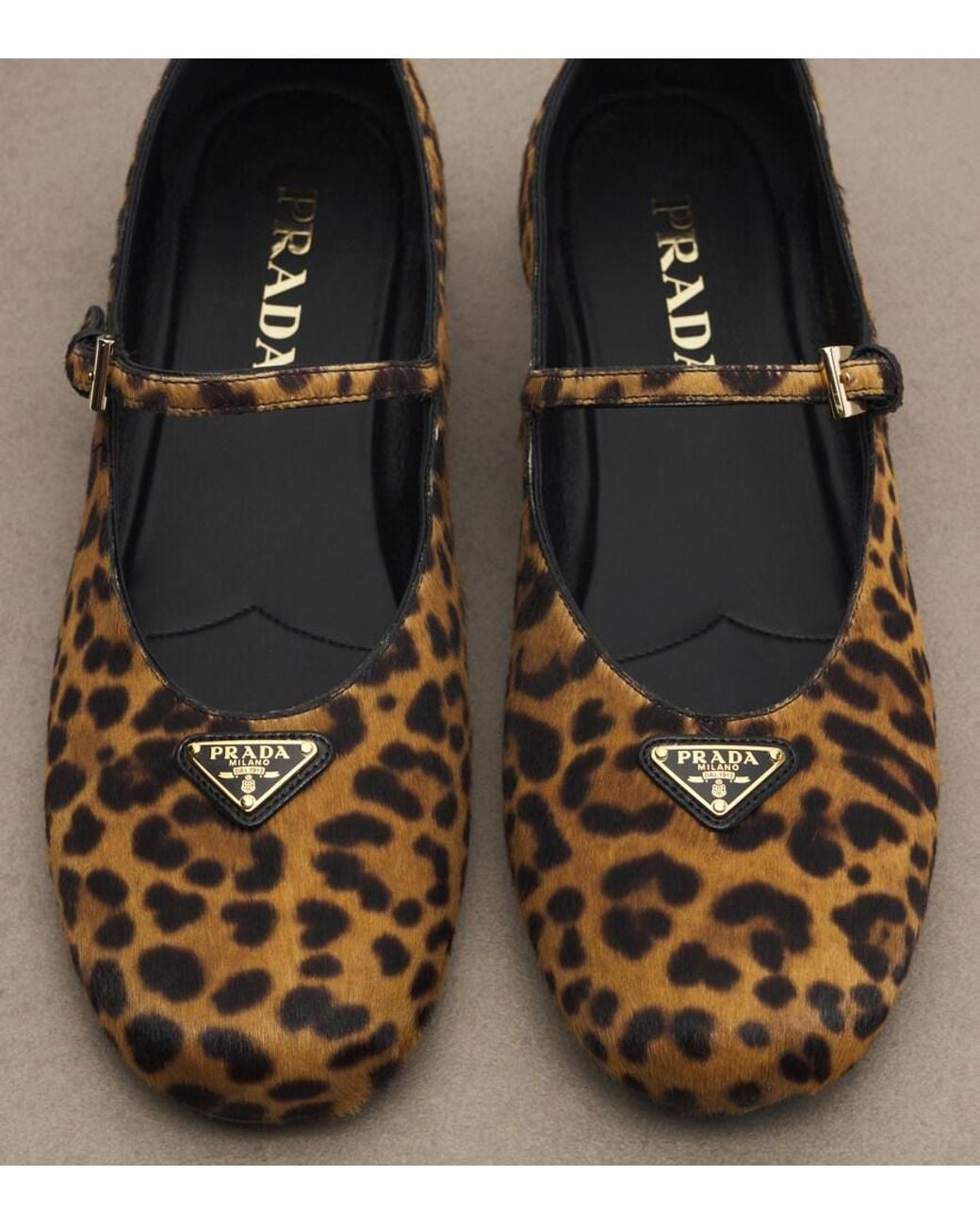 Prada Brown Leopard-Print Calf Hair Mary Jane Flats